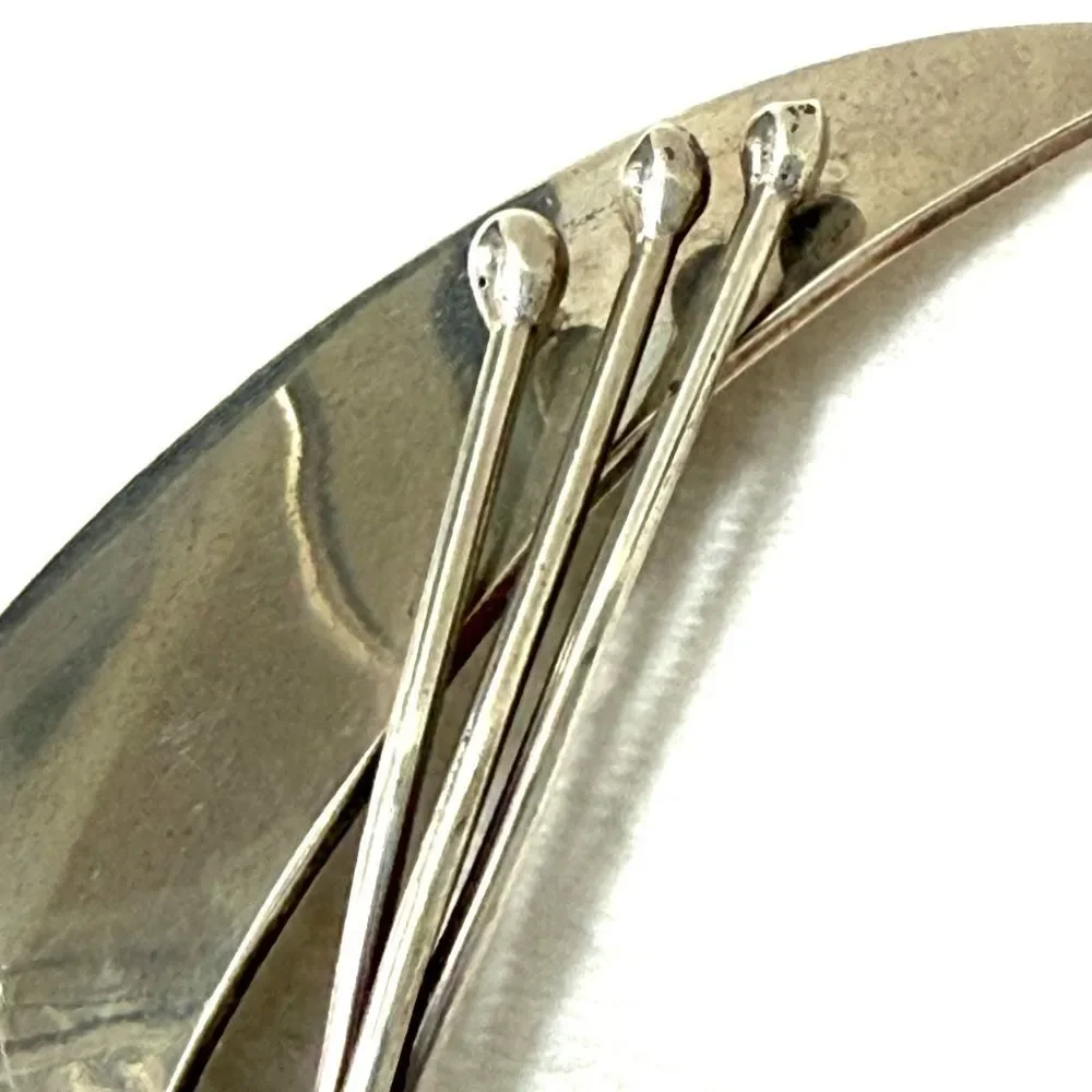 Vintage Taxco Mexican Sterling Silver Modernist Cresent Brooch TM-157 925 Large